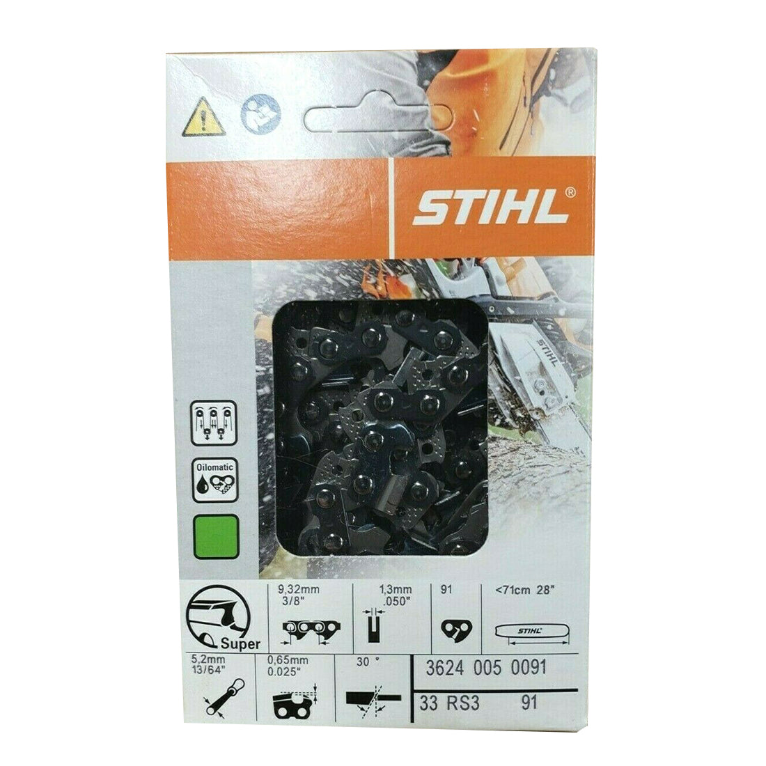 Stihl 3624 005 0091 Cadena de motosierra 28 pulgadas. 33RS3 91
