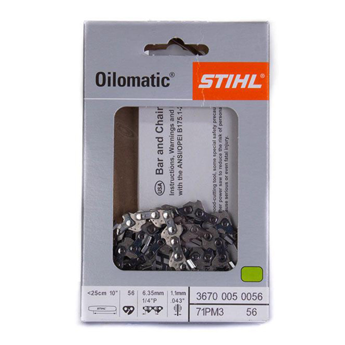 Stihl 3670 005 0056 Picco Micro cadena de motosierra de 10 pulgadas. 71PM3 56