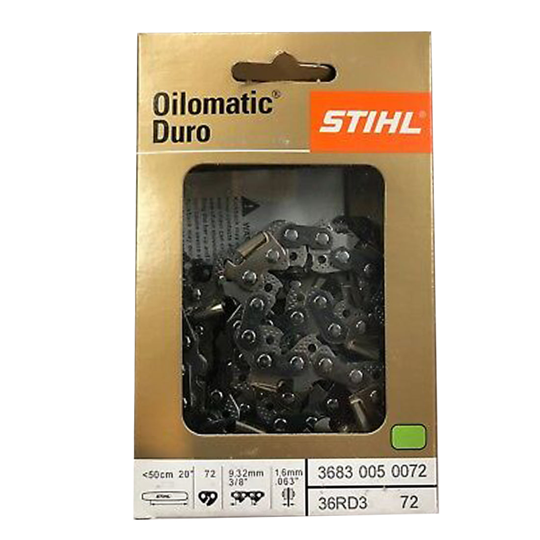 Stihl 3683 005 0072 Cadena de motosierra de 20 pulgadas. 36RD3 72E