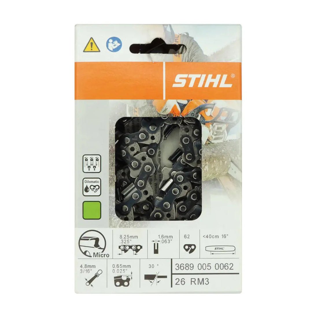 Stihl 3689 005 0062 Cadena de motosierra de 16 pulgadas. 26RM3