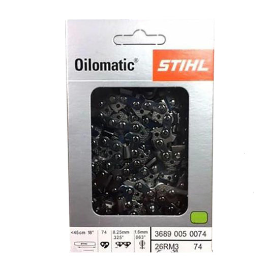 Stihl 3689 005 0074 Cadena de motosierra de 18 pulgadas. 26RM3 74