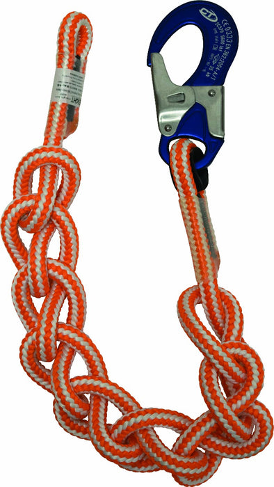 At Height 4221104CA 10' Hi-Vee Braided Safety Blue Single Positioning Lanyard with Aluminum Snap