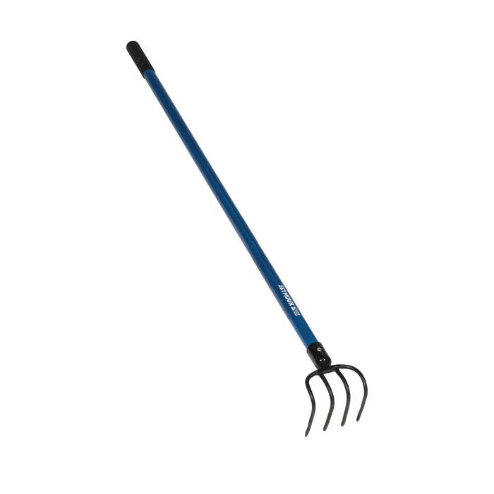 Seymour 42244 Cultivador de jardín, cabezal forjado de 4 dientes, mango de fibra de vidrio azul de 54"