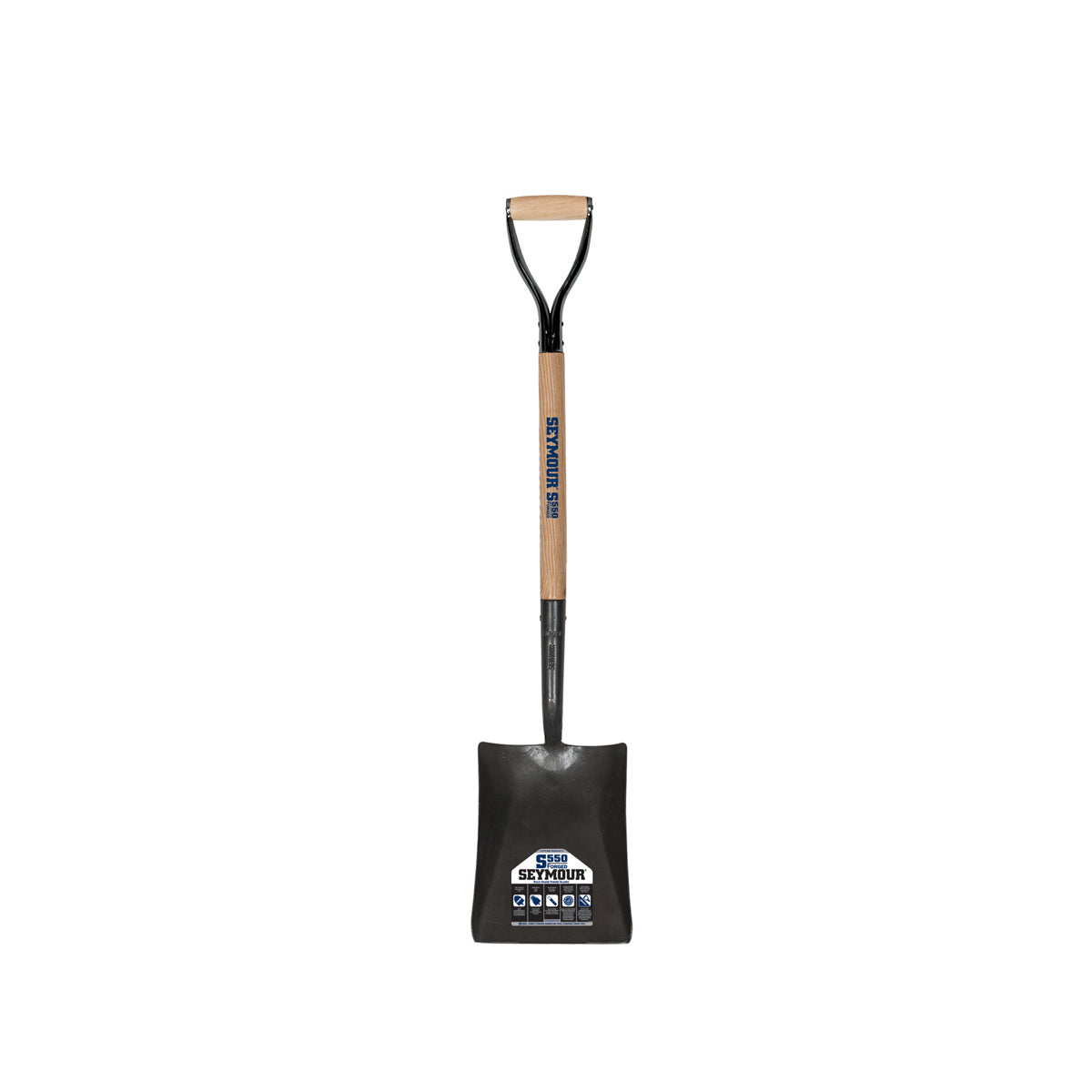 Seymour 49173 Pala de punta cuadrada forjada n.º 2, mango de madera dura de 27" con agarre en D