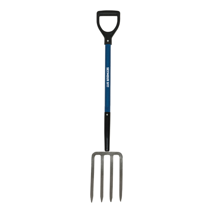 Seymour 49283 4-Tine Forged Spading Fork, 30" Blue Fiberglass Handle, Poly D-Grip