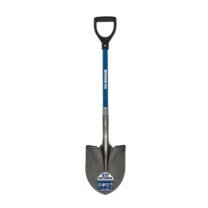 Seymour 49451 #2 Round Point Shovel, 26" Blue Fiberglass Handle, Poly D-Grip