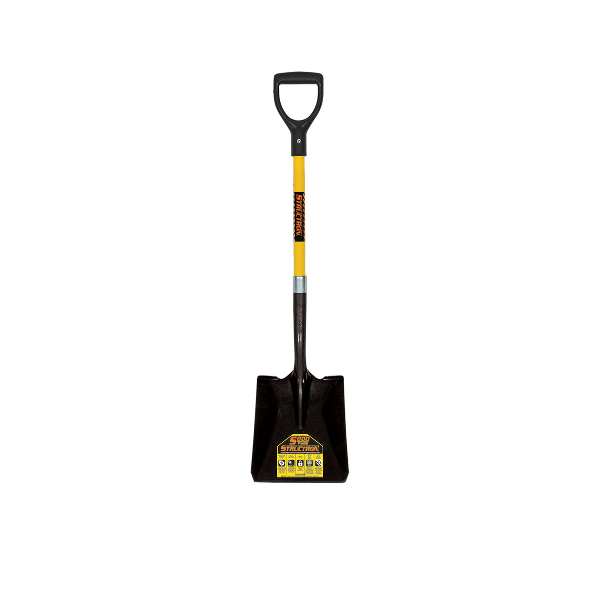 Seymour 49563 14 Ga. #2 Square Point, Front Turn Step Shovel, 29" Yellow Fiberglass Handle, D-Grip