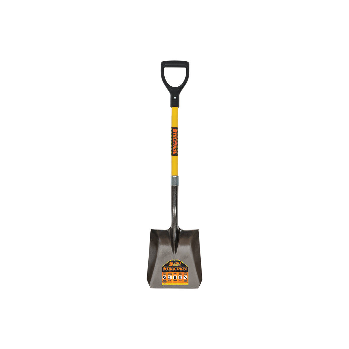 Seymour 49742 14 Ga. #2 Square Point , Rear Roll Step Shovel, 29" Yellow Fiberglass Handle, D-Grip