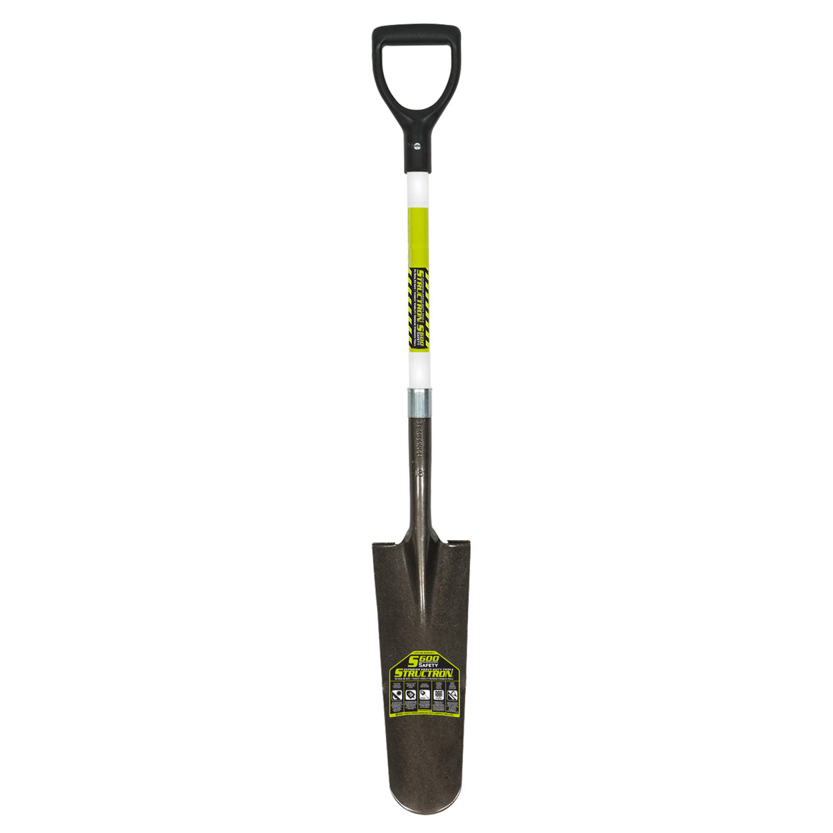 Seymour 49752 Drain Spade Shovel, 14 Gauge, 16" / Forward Turned Step, 29" Premium Fiberglass Handle, Poly D Grip