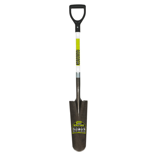 Seymour 49752 Drain Spade Shovel, 14 Gauge, 16" / Forward Turned Step, 29" Premium Fiberglass Handle, Poly D Grip