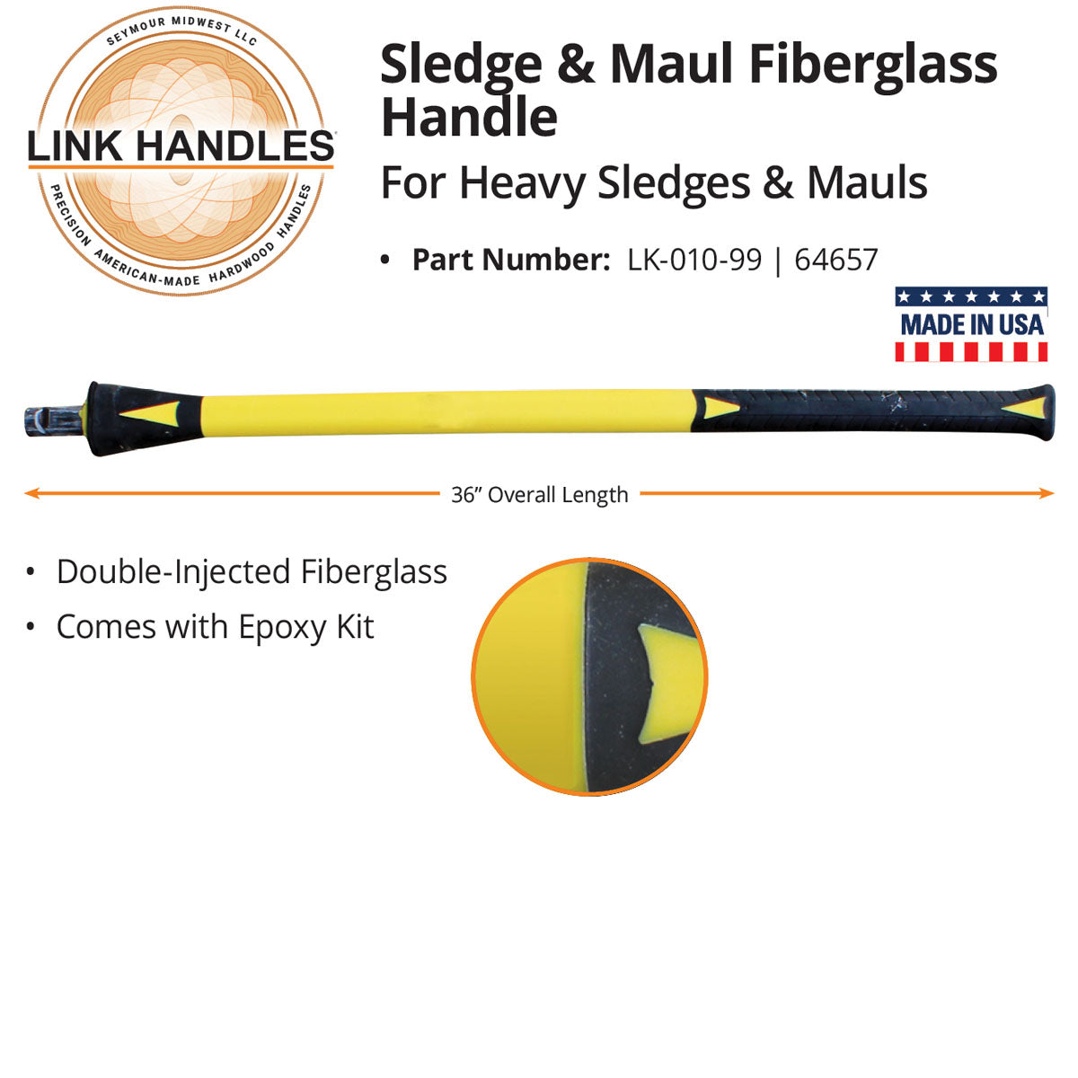 Seymour 64657 36" Heavy Sledge Fiberglass Handle, with Epoxy