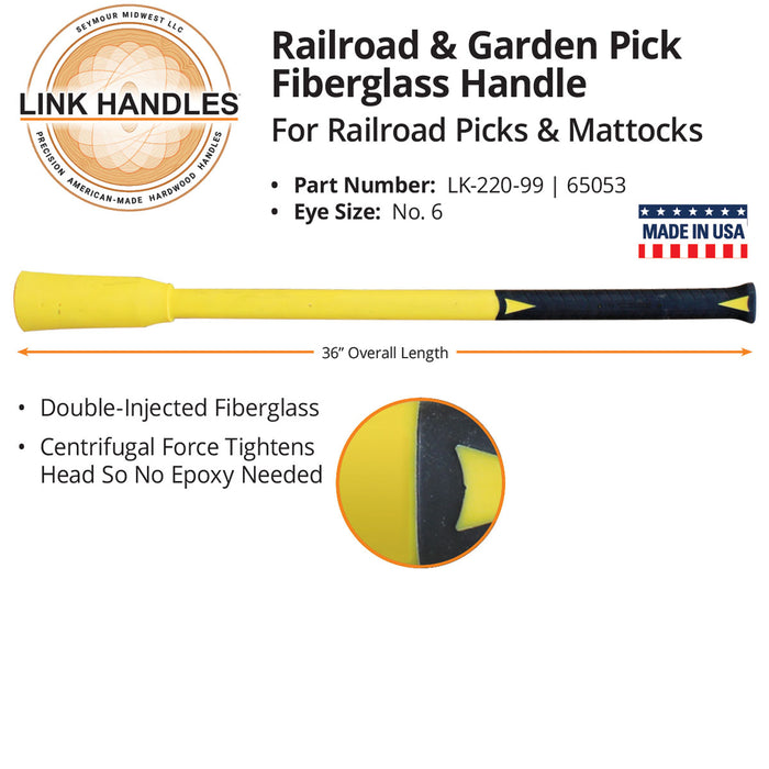 Seymour 65053 36" Railroad Pick Fiberglass Handle, for No. 6 Eye Picks and Mattocks (epoxy not needed)