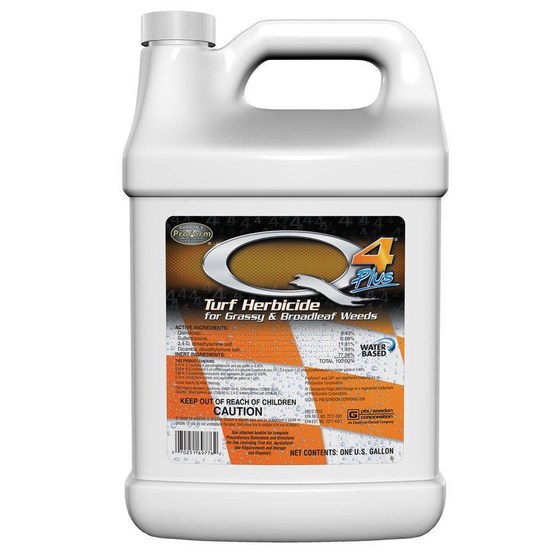 Herbicida para césped Q4 Plus para malezas herbáceas y de hoja ancha, 2,5 galones