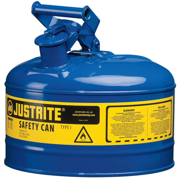 Justrite Manufacturing 7125300 2.5 Gallon Blue Gas Can