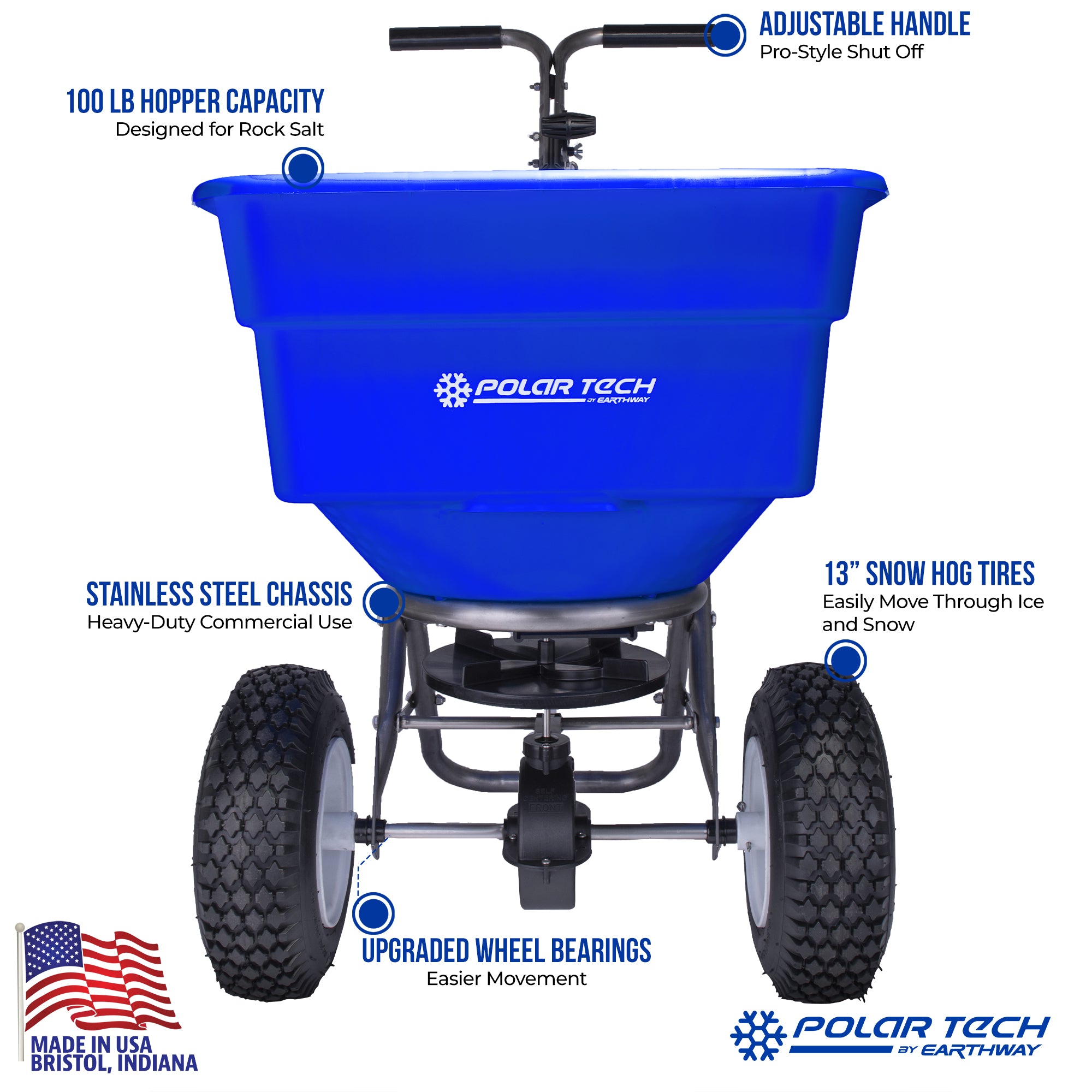 Earthway 90399 Professional Stainless Steel Ice Melt Broadcast Push Spreader 100 LB