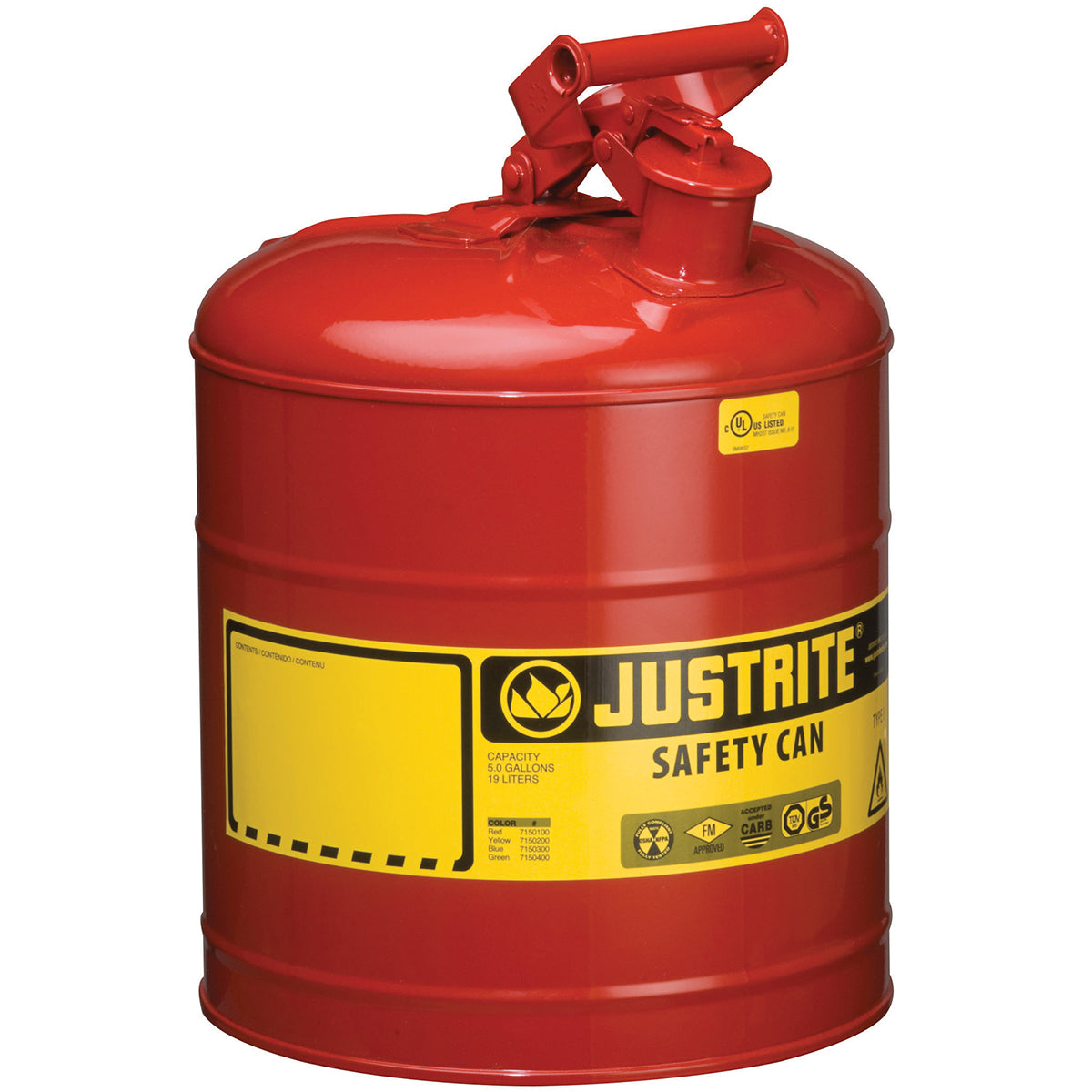 Justrite Manufacturing 7150100 Type I Red Steel Gas Can 5 Gallon