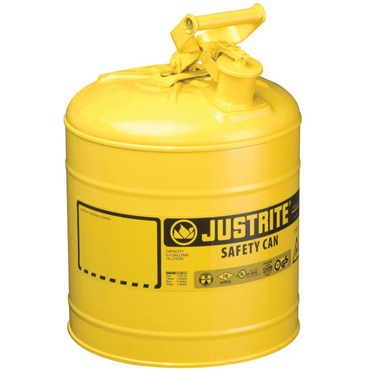Justrite 7150200 Type I Yellow Steel Gas Can 5 Gallon