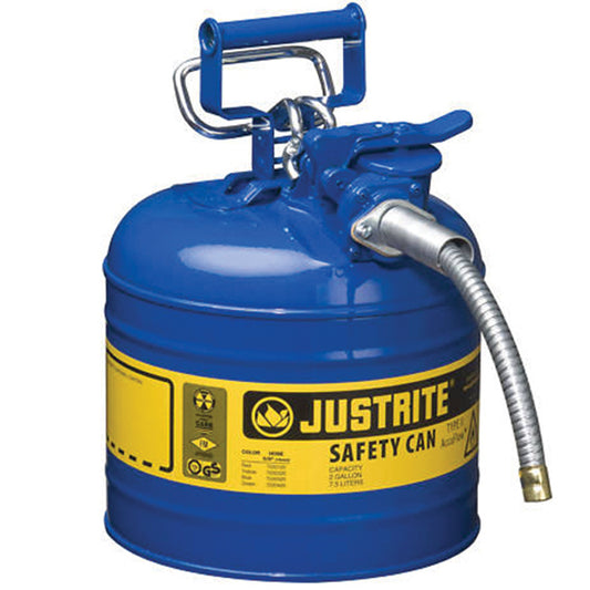 Justrite 7220320 Type II Blue Steel 2 Gallon Gas Can