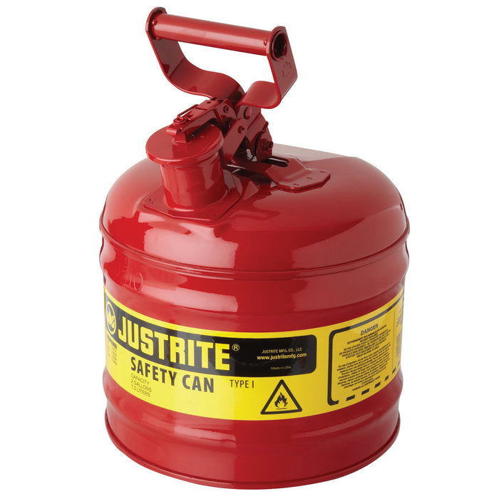 Justrite Manufacturing 7120100 Type I 2 Gallon Red Steel Gas Can