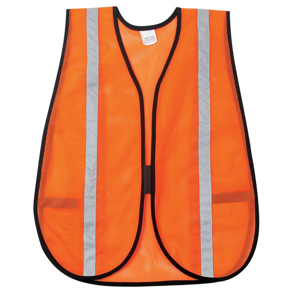 MCR V211SR Orange Mesh Safety Vest 1 Inch Silver Reflective Stripes Light Weight Polyester Mesh Fabric General Purpose, Non-ANSI Rated