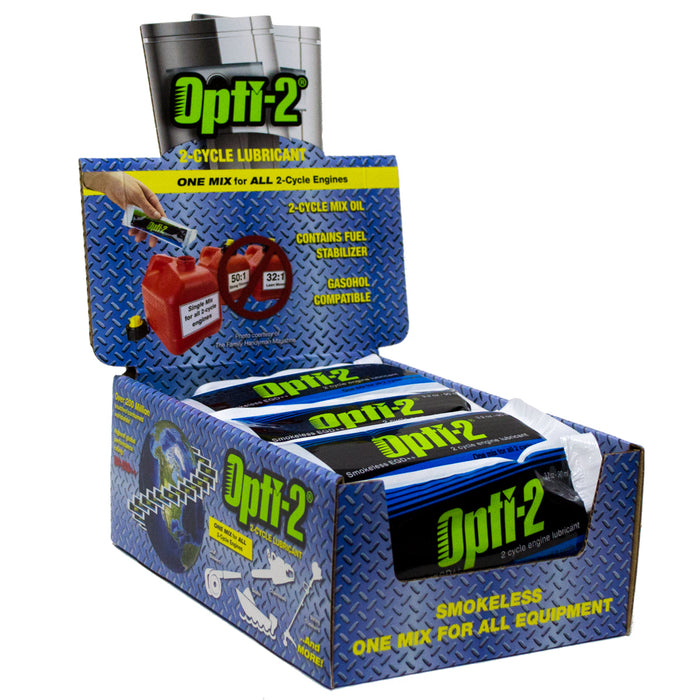 Opti-2 20056 Lubricante para motor de 2 ciclos en bolsas mixtas de 2,5 galones, paquete de 28