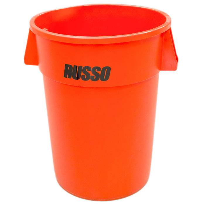 RUSSO Bronco Round Waste Bin Trash Container 44 Gallon - Orange