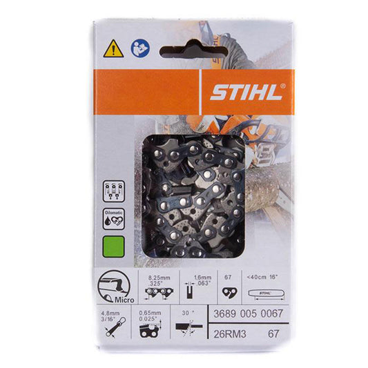 Stihl 3689 005 0067 Cadena de motosierra de 16 pulgadas. 26RM3 67
