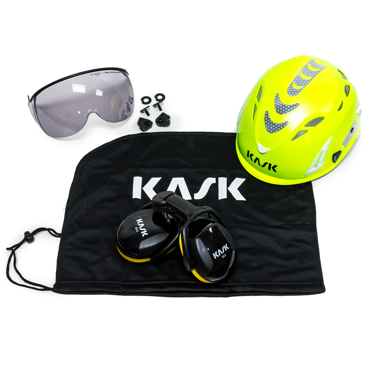Kask Professional Arborist Kit de casco súper plasma de color lima fluorescente de alta visibilidad