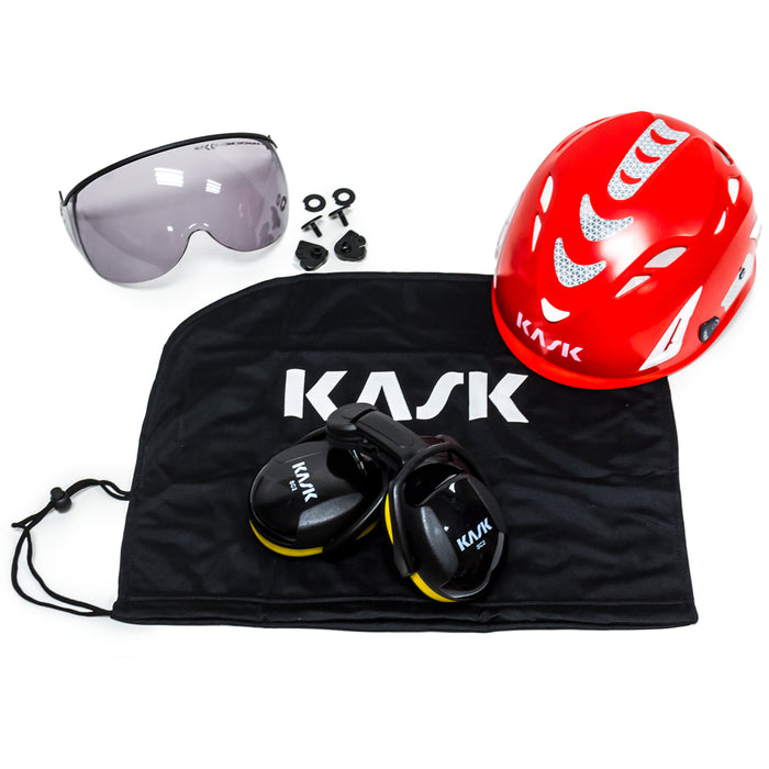 Kit de casco de súper plasma rojo fluorescente de alta visibilidad Arborist Kask Professional