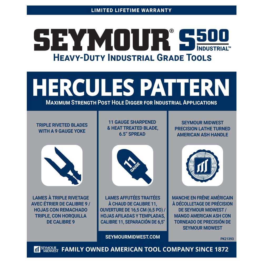 Excavadora Seymour 21200 Hercules, mangos de madera dura de 4'