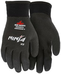 MCR Safety N9690FCS  Ninja Ice Insulated Work Gloves 15 Gauge Black Nylon with Acrylic Terry Interior Fully Coated with HPT