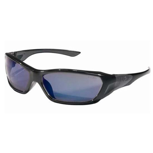 MCR Safety FF128B ForceFlex FF1 Series Gafas de seguridad negras con lentes de espejo de diamante azul Lentes moldeadas en un marco de TPU flexible