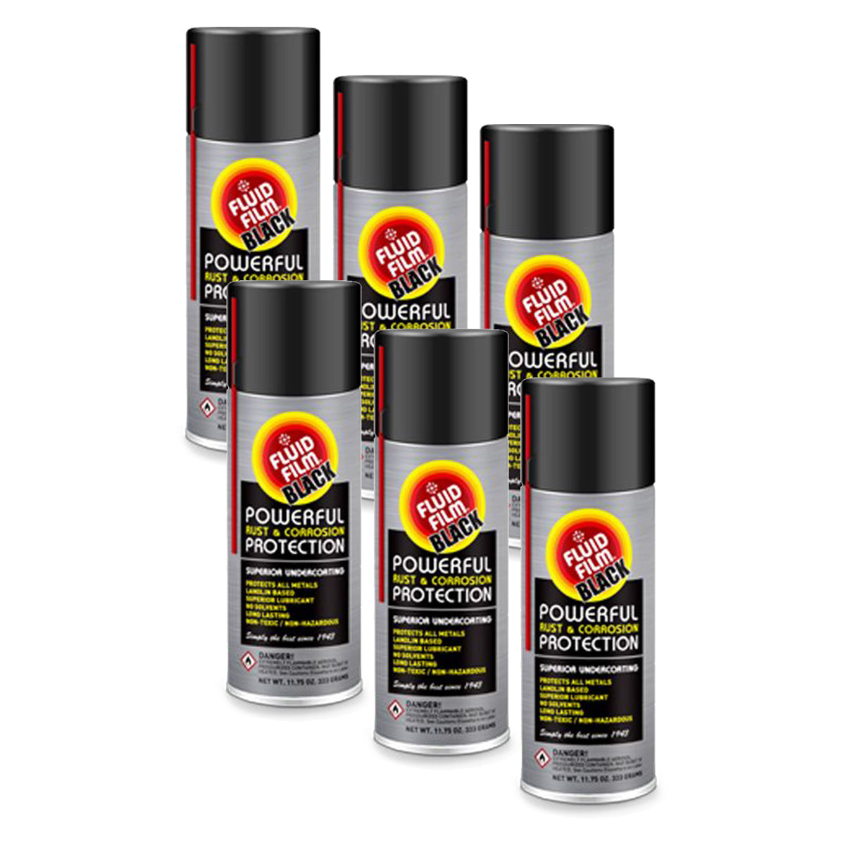 Lata de aerosol AS11BL de película fluida negra, paquete de 6, 11 3/4 oz.