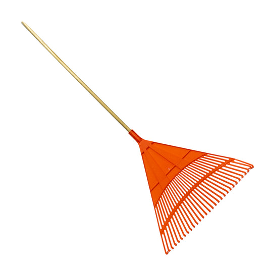 Russo 30-Tine Poly Leaf Rake w/ 48 In. Hardwood Handle - Orange